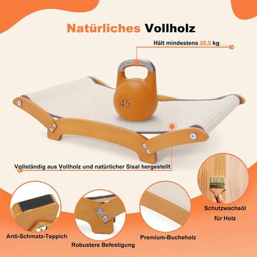 Кігтеточка-ліжко для котів з сизалю, масивне дерев'яне ліжко-гамак, кігтеточки, стійка для дряпання, великі коти, меблі для котів