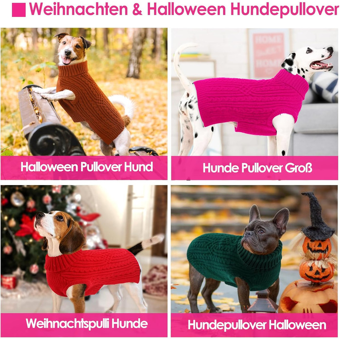 Пуловер для собак AOFITEE, теплий пуловер з коміром-стійкою для дрібних порід (Такса, Мопс, Мальтізе) S, Рожевий