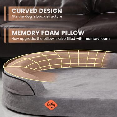 Laifug Овальне собаче ліжко з Memory Foam, 91.4 x 63.3 x 20.3 см, темно-сіре, ортопедичне, з водонепроникним покриттям та знімним, пральним чохлом. Розмір Large, темно-сірий