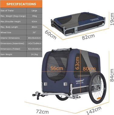 DOGGYHUT® Преміум великий велопричіп для собак об'ємом 270 літрів, синій