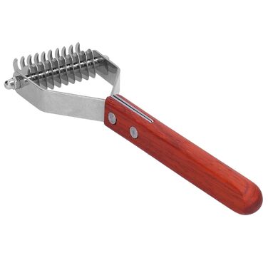 Гребінець для підшерстка тварин Y-подібний, з дерев'яною ручкою, нержавіюча сталь, 20x7см - для котів та собак