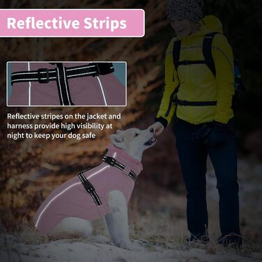Теплий зимовий одяг для собак Lelepet: куртка з інтегрованим шлейкою, вітронепроникний флісовий одяг, світловідбиваюча жилетка для собак, XL (XX-Large, рожевий)