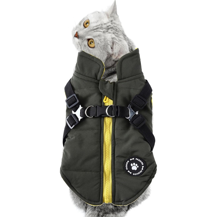 Зимова куртка для маленьких собак: тепла, вітро- та водонепроникна, двостороння куртка з блискавкою, зелена XL
