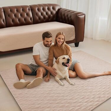 Водонепроникний килимок для собак Luciphia 132x208 см (Хакі Беж) з протиковзким покриттям для захисту дивану, ліжка, авто. Міцний, машинне прання.