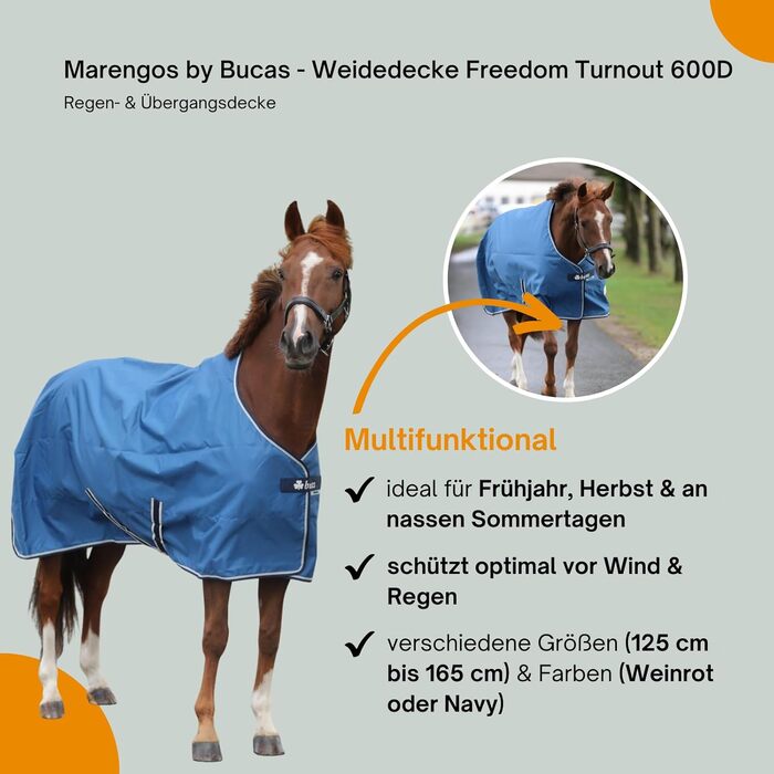 Водонепроникна попона для коней Marengos by Bucas Freedom Turnout 600D з підкладкою та перехресними ременями, Navy/Beige, 135 см (наповнювач 150 г/м²)
