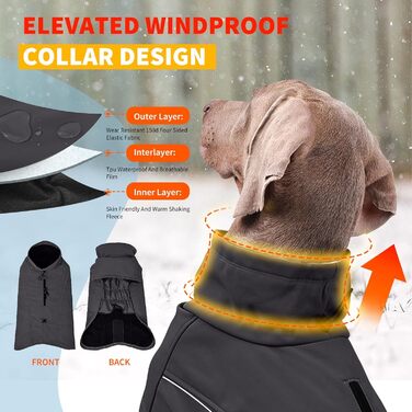 Водонепроникний теплий зимовий одяг для собак PETCUTE - куртка з отвором для шлейки, чорний, XXL