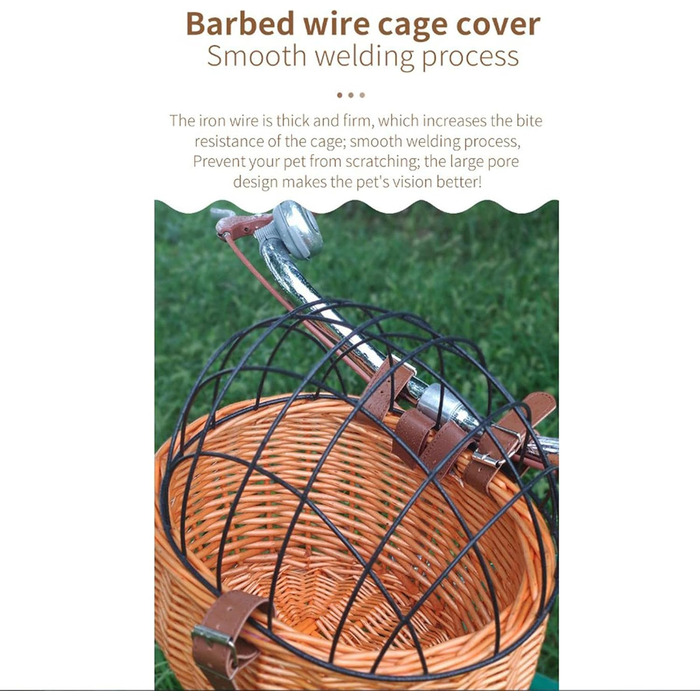 Фарбований кошик для велосипеда Lipeed Weidenfahrradkorb для собак, котів та інших домашніх тварин з металевим захистом (колір: медовий)