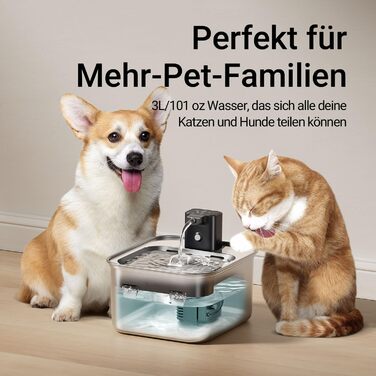 Ка fountain для котів DownyPaws: нержавіюча сталь, бездротовий, з датчиком руху, 3л, тихий, легкий у чищенні