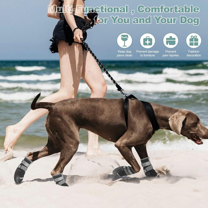 Водонепроникні чоботи для собак з світловідбиваючими ремінцями, захист лап, антиковзка гумова підошва, для малих, середніх та великих собак (S, чорний, водонепроникний)