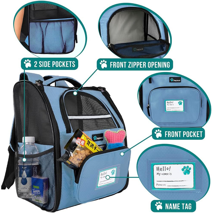 Рюкзак для котів та собак PetAmi: зручний, вентильований, для подорожей та прогулянок, світло-блакитний