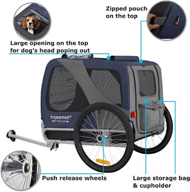 DOGGYHUT® Преміум великий велопричіп для собак об'ємом 270 літрів, синій