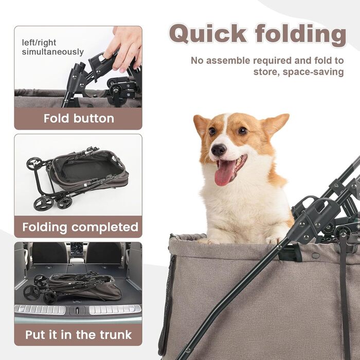 Дитяча коляска для собак з 4 колесами, складна, з регульованою ручкою, подвійна місткість, вагон-jogger з передньою дверцею (Блакитно-зелений) (Кавовий)