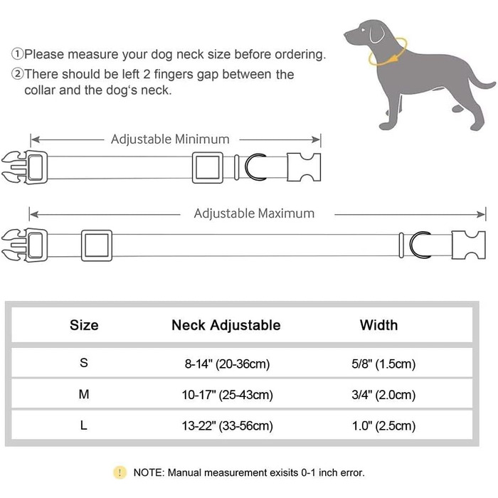 Відбиваючий нашийник для собак Didog з пряжкою, регульований, м'який неопрен, з підкладкою, нейлон, для маленьких, середніх та великих собак, чорний, L: обхват шиї 33-56 см, чорний