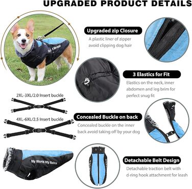 Водонепроникний зимовий одяг для собак PETCUTE, тепла куртка для маленьких та середніх собак, з регулюванням, світловідбиваюча, блакитна (2XL)