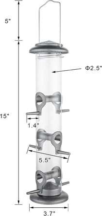 Годівниця для птахів iBorn, металева годівниця для підгодовування з 6 місцями для підльоту, 38 см, срібна
