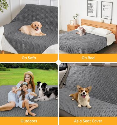 Водонепроникний килимок для собак, антиковзкий та пральний, ковдра для собак та котів, захисна ковдра від шерсті та подряпин для дивану, ліжка, автокрісла (Сірий, 127x152 см)