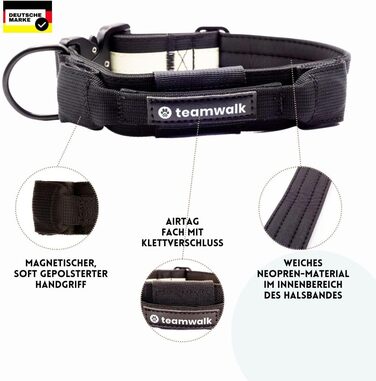 Преміум нашийник для собак з магнітною застібкою, світловідбиваючими смугами, кишеню для AirTag, регульований, з м'якою підкладкою, міцною застібкою, з лінією в комплекті, чорний (M, 4см)