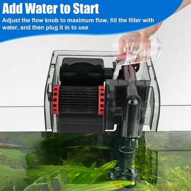 Акваріумний фільтр Fishkeeper: Зовнішній фільтр з Bio-Rad, регульована продуктивність, фільтр-рюкзак для акваріума, з поверхневим скиммером, 8W (5W, 300 л/год)
