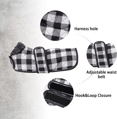 Водонепроникний теплий дощовик для такси для дрібних собак, тепла підкладка з флісу, регульований, чорно-білий, M (довжина спини 42-45 см)