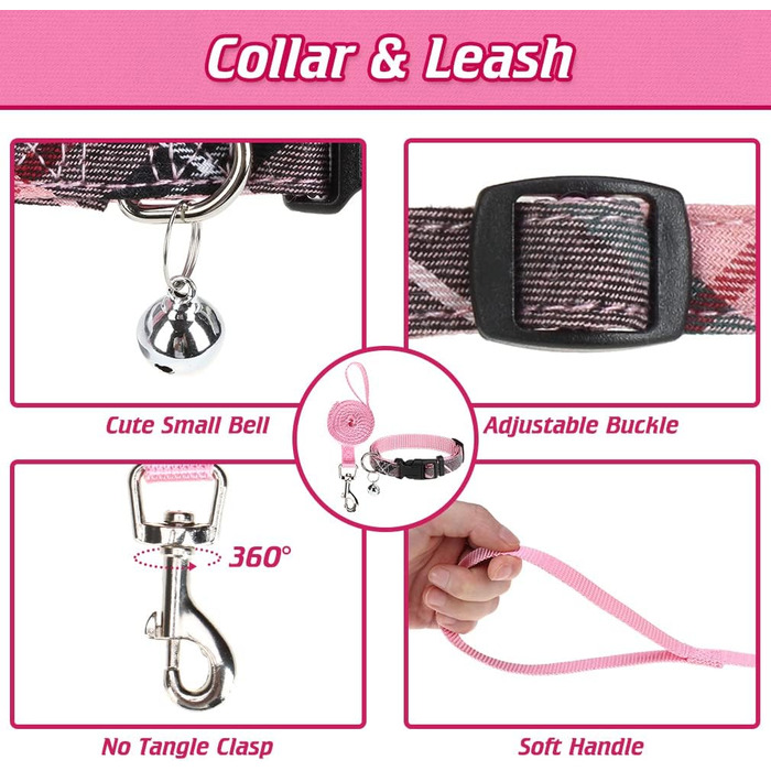 EXPAWLORER Нашийник та поводок для собак – набір для середніх собак – класичний вільний нашийник, не тягне, регульований, надійний для прогулянок на вулиці (XS (нашийник: 20-30см, обхват грудей: 33-36.8см), Рожевий)