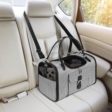 Чорна переносна сумка-переноска для собак і котів до 4,5 кг, з розширенням, PU-шкіра, для подорожей, з кишенею для аксесуарів