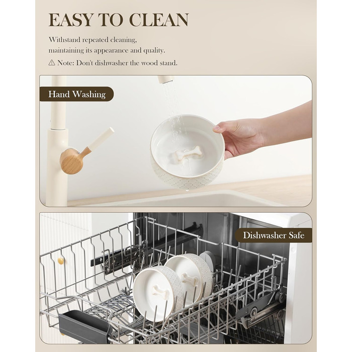 Миска для собак Malacasa з підставкою з горіхового дерева, 450 мл, подвійна миска для собак та котів, для корму та води, неслизька підставка, візерунок у вигляді п'ятипелюсткового клеверу та соти, 450 мл * 2