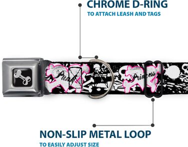 Нашийник для собак Buckle-Down Punk Princess: серце, хрест, черепи, чорно-білий, ширина 2,5 см, обхват 38-66 см
