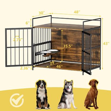 ROOMTEC клітка для великих собак, міцна, із 2 мисками з нержавіючої сталі, 121 см (внутрішні розміри: 116,8x73,7x90,2 см)