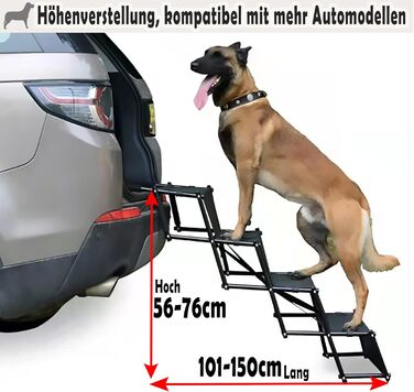 Сходинки для собак в авто, сталевий каркас, витримує 60 кг, великі та малі породи, регульована висота, для різних авто, чорний колір