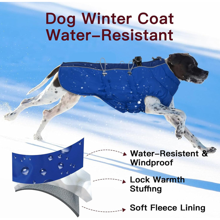 Теплий зимовий одяг для собак великих порід: куртка, комбінезон, жилет. Відображення, водовідштовхування, камуфляж армійсько-зелений (XX-Large, Royalblau)