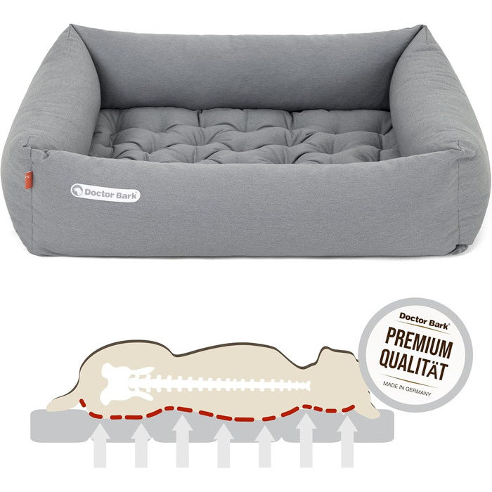Ортопедичне ліжко для собак Doctor Bark - миється до 95°C, гігієнічне, без запаху, з м'яким коржем для собак середніх порід (M - 80x70 см, світло-сірий)