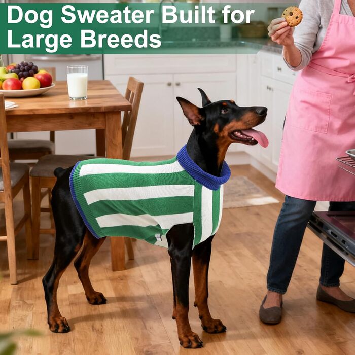 Пуловер для собак, теплий халат для великих порід, пуловер з коміром-стійкою для осені та зими, в'язаний для Golden Retriever, Labrador, Dobermann, розмір Medium (обхват грудей 27'-28') (зелений)