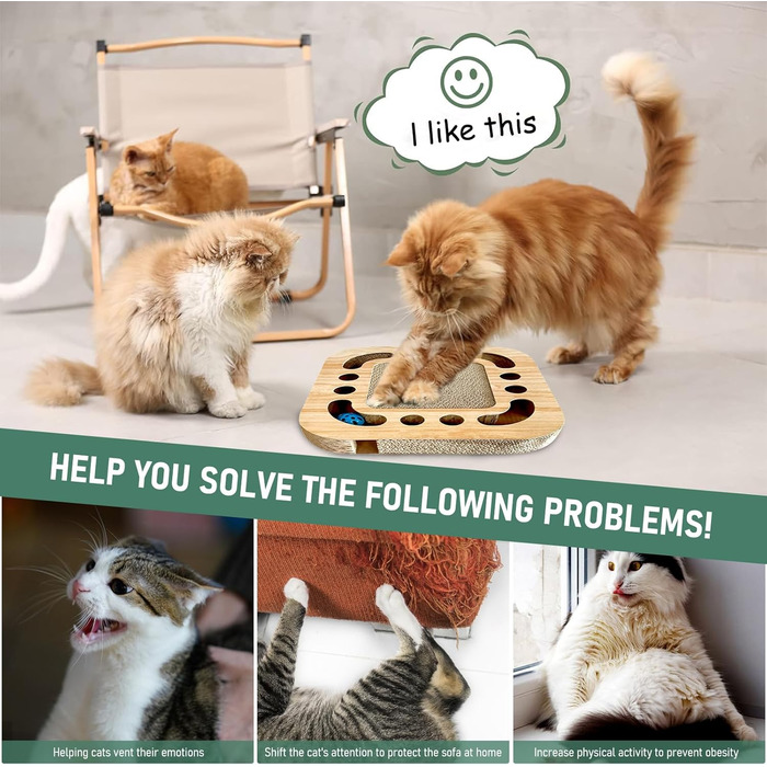 Кігтеточка для котів AUSYIWI з гофрокартону, 33x33x5,5 см - велика та маленька, з аксесуарами та іграшками