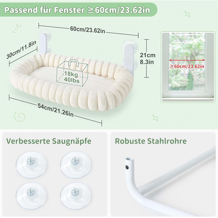 Ліжко для котів GUUSII HOME на вікно, розкладне, з кріпленням на віконну раму, до 18 кг, біле (M)