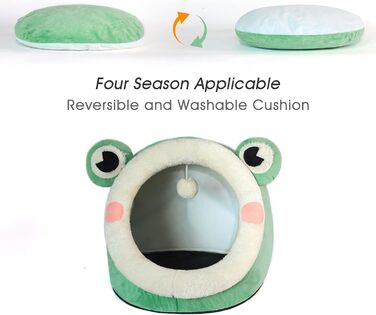 Кішечка-печера Jiupety для котів, ліжко-печера для котів, велика (45x43x37 см), будиночок для котів з неслизьким дном, кошик для котів з знімним, машинним пранням, зелений, великий, зелений жаб