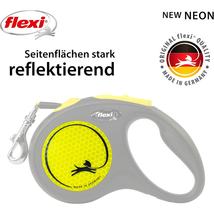 Пояс для собак Flexi Neon S 5 м чорний/неоновий жовтий з світловідбиваючими смугами, для собак до 15 кг