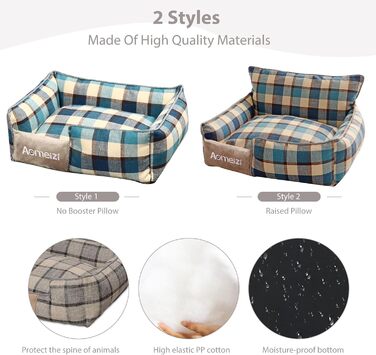 Ортопедичне ліжко для собак середніх та великих порід PETCUTE з знімним, пральним чохлом, антиковзним дном та м'яким диваном, блакитного кольору з підголовником