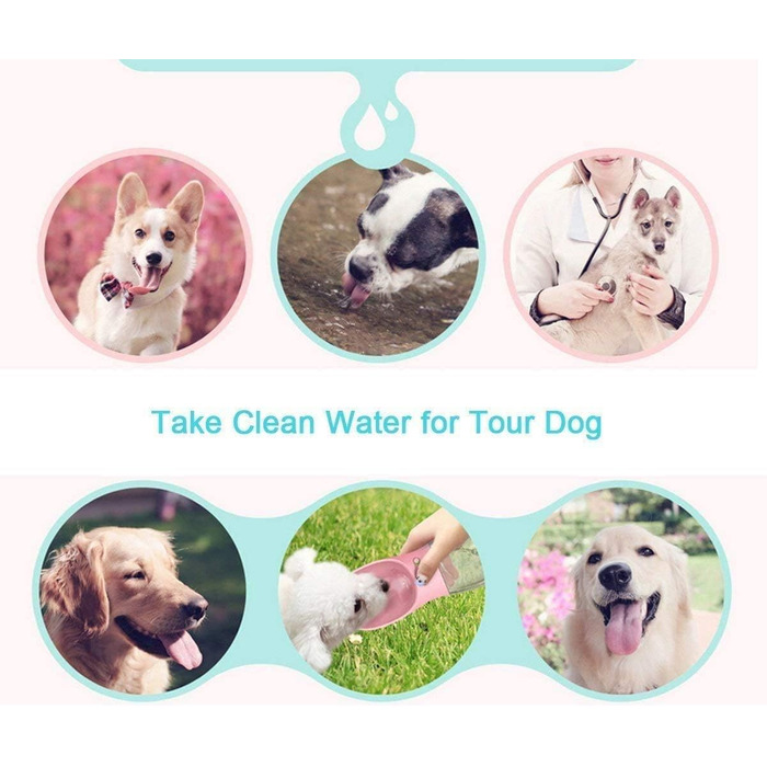 Турботрінка для собак: портативна пляшка, 550 мл, BPA-free, витокозахисна, для подорожей, біла/рожева