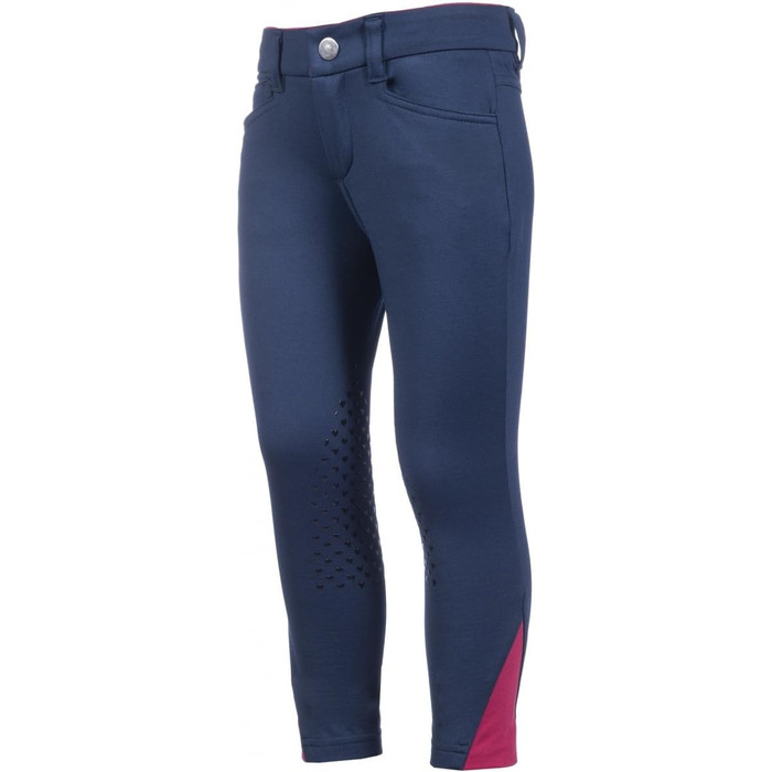 Дитячі штани для верхової їзди Kinder Reithose Comfy HKM | Легінси для верхової їзди з силіконовими колінами та двома кишенями | Cranberry та темно-синій | Розміри 104-110