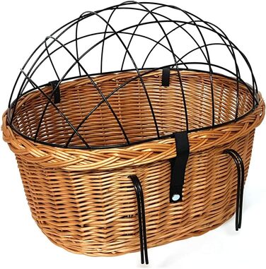 Кошик для велосипеда XXL для собак, плетіння з лози, овальний з гратами, 56 x 44 см (N-S) + подушка
