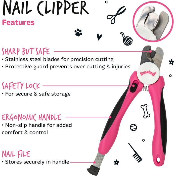 Триммер для собак та котів Bugalugs – безпечний набір для підстригання кігтів з пилочкою, S-M