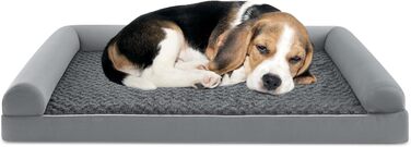 Ортопедичне ліжко для собак Costway, велике, XL, 122 x 89 x 18 см, з подушкою, з пінопласту, знімний, пральний чохол, підняті бортики, диван для собак великих та середніх порід, сірий