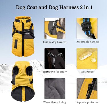 Теплий зимовий одяг для собак - куртка та одяг для цуценят, з світловідбиваючим нашийником, блакитний (XL, жовтий)