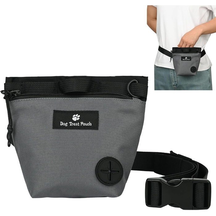 Сумка для ласощів для собак з магнітною застібкою, регульованим поясом, для тренувань, прогулянок на відкритому повітрі (сіра, з принтом тварин)