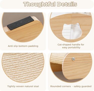 Кігтеточка Avont з сизалю та дерева, лежанка для котів, м'які когтешлі для сну