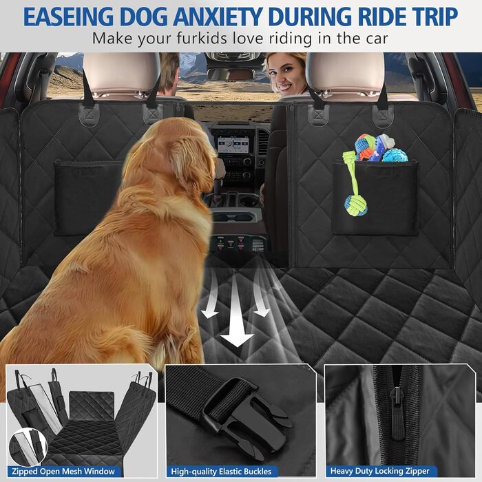 Захисний чохол на заднє сидіння для собак XL, чорний з ковдрою, водонепроникний, з жорсткою основою, для вантажівок та позашляховиків