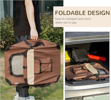 PawHut переносна сумка для собак та котів, складана, з вікнами, м'який килимок, 2 плечові ремені, 60x41x41 см, коричнева