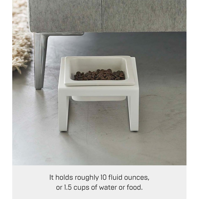 Миска для тварин Yamazaki 5817 Tower з підставкою, сталь/кераміка, мінімалістичний дизайн, 15 x 15.5 x 10 см