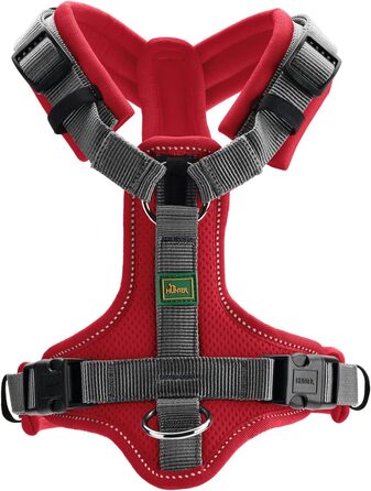 Шлея для собак HUNTER Maldon UP L, червоно-сіра, м’яка, комфортна, з 3M Scotchlite, 4 регулювання, з ручкою