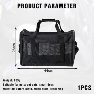 Транспортна сумка для кота та собаки, складана переноска для тварин, переноска для маленьких собак та котів, переноска для собак з регульованим плечовим ременем, переноска для кота в авто, літак та поїзд (чорний, M)